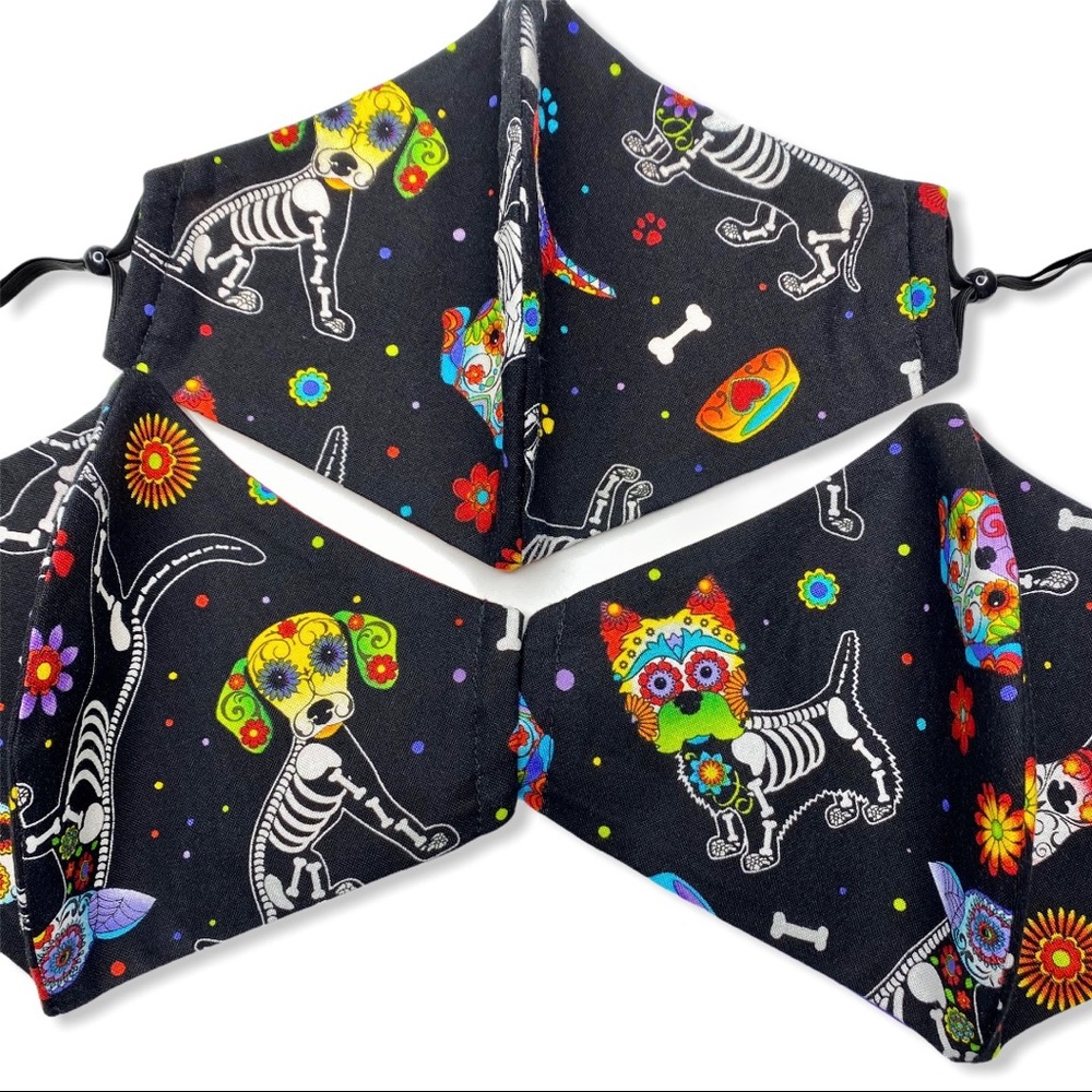 Halloween Sugar Skull Dogs Face Mask Reusable
